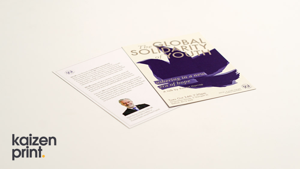 Leaflet Printing & Design - A5 Leaflets - Global Solidarity of Youth - Belfast Printing - Kaizen Print