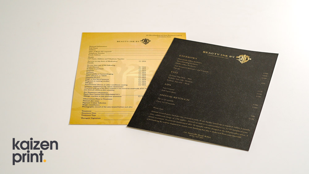 Leaflet Printing & Design - A3 Leaflet Printing - Beauty Ink - Belfast Printing - Kaizen Print