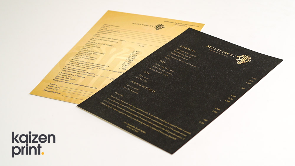 Leaflet Printing & Design - A3 Leaflet Printing - Beauty Ink - Belfast Printing - Kaizen Print