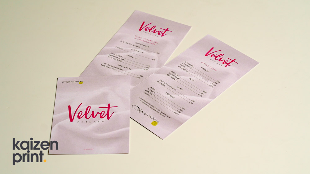 Leaflet Printing & Design - Varying Sized Leaflets - Velvet - Belfast Printing - Kaizen Print