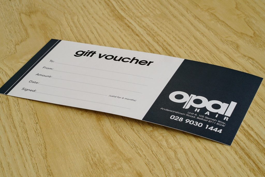 Opal Hair Gift Voucher - Gift Voucher Printing - Kaizen Print - Belfast Printing