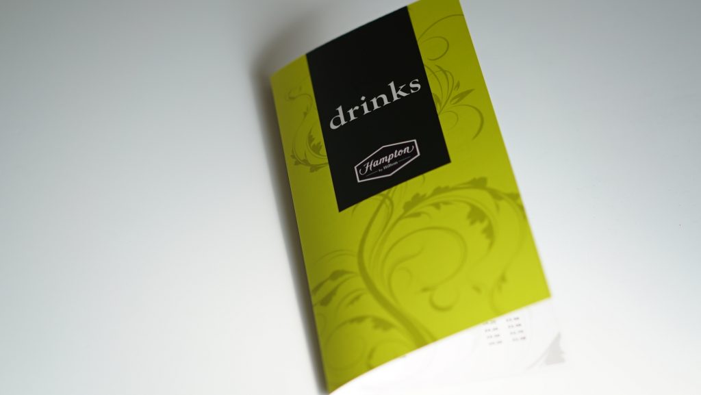 Drinks Menu - Hampton by Hilton - Belfast Printing - Kaizen Print