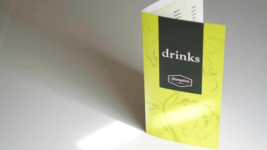 Drinks Menu - Hampton by Hilton - Belfast Printing - Kaizen Print