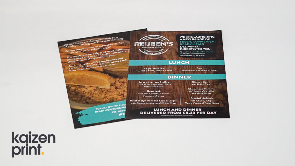 Reubens Leaflet Printing - A5 Leaflet Printing - Belfast printing - Kaizen Print