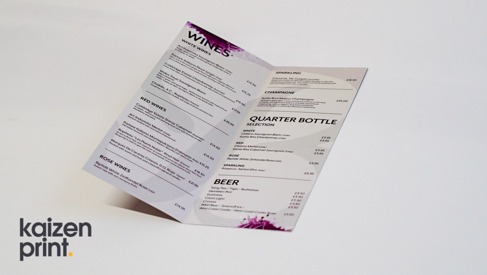 Wine List - Drinks Menu Printing - Belfast Printing - Kaizen Print