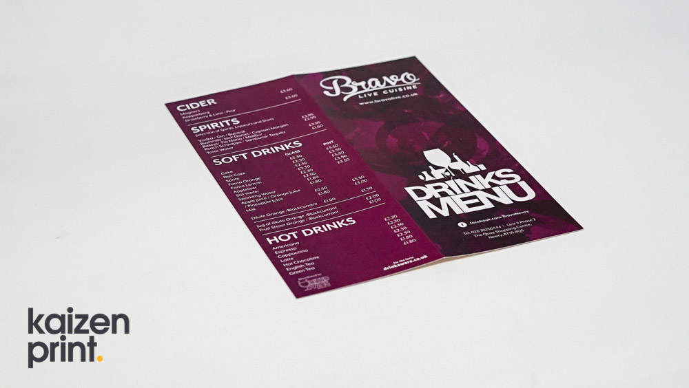 Wine List - Drinks Menu Printing - Bravo - Belfast Printing - Kaizen Print