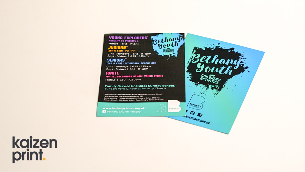 Leaflet Printing & Design - A5 Leaflet Printing - Bethany Youth - Belfast Printing - Kaizen Print
