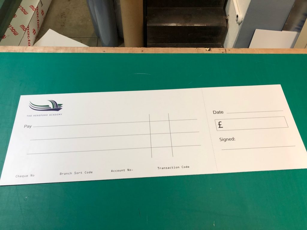 Large Format Presentation Cheque Printing - Printing Belfast - Kaizen Print