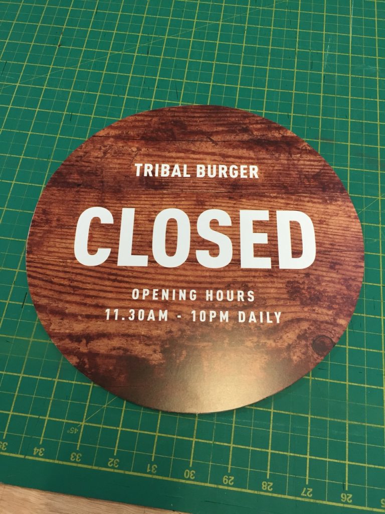 Shaped Foamex Printing - Tribal Burger Closed Sign - Belfast Printing - Kaizen Print
