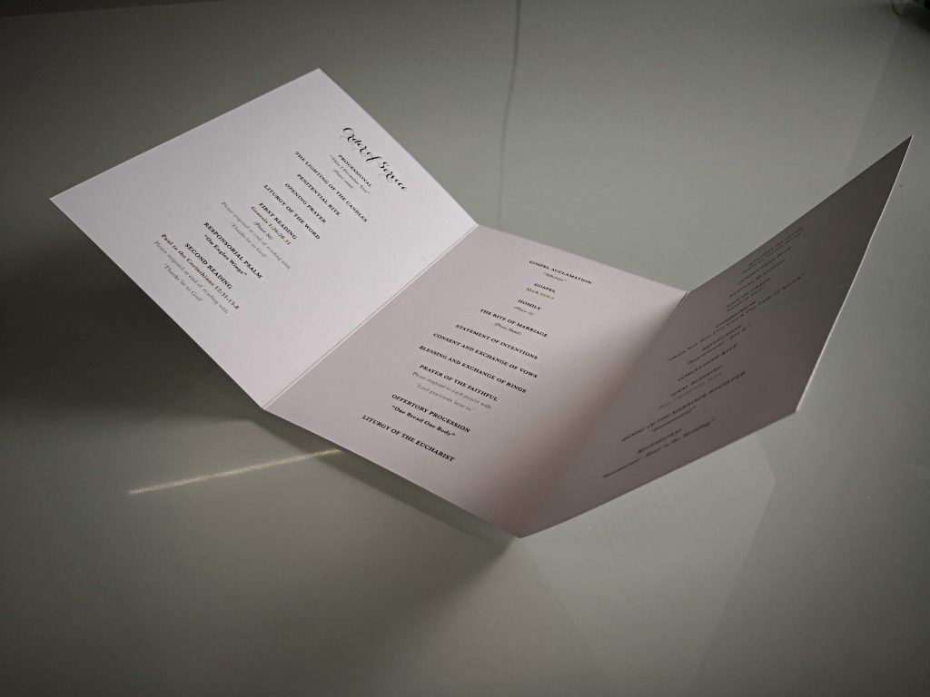 Order of Service - Bespoke Wedding Stationery - Belfast Printing - Kaizen Weddings