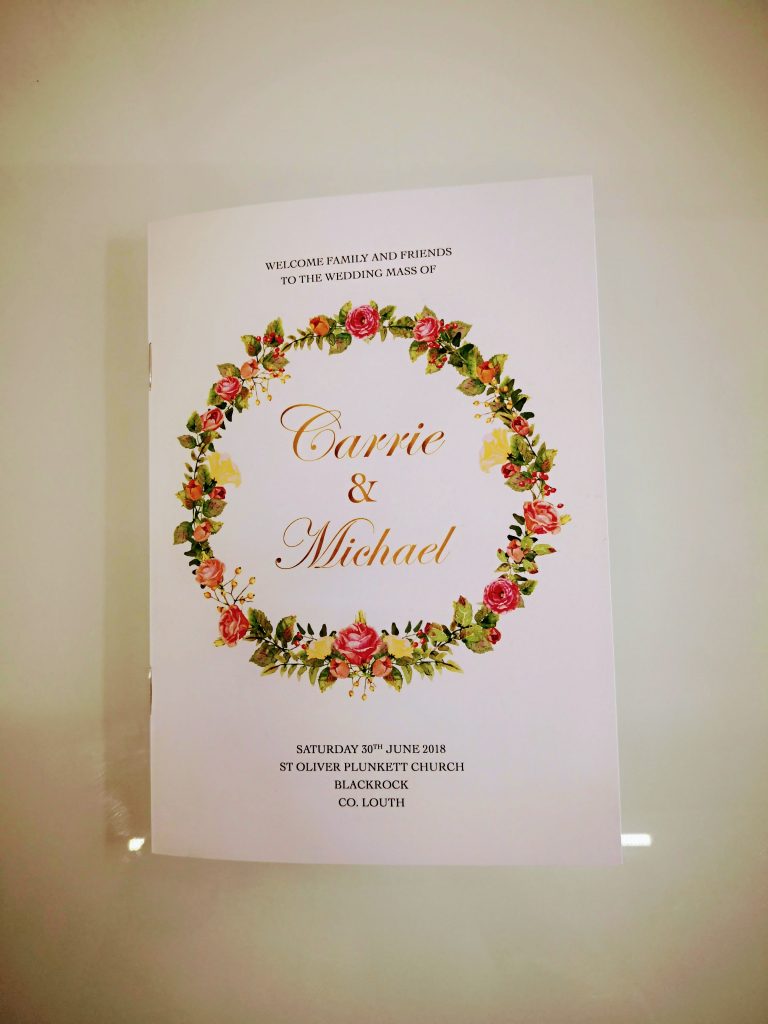Carrie and Michael - Order of Service - Bespoke Wedding Stationery - Belfast Printing - Kaizen Weddings