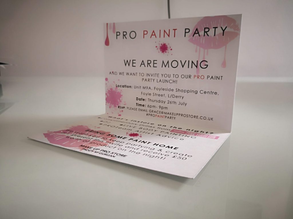 Table Tent Cards - Paddy McGurgan - Pro Paint Party - Belfast Printing - Kaizen Print