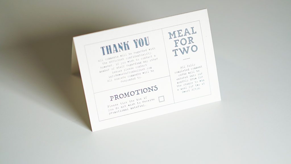 Table Tent Cards - Sweet Afton - Belfast Printing - Kaizen Print