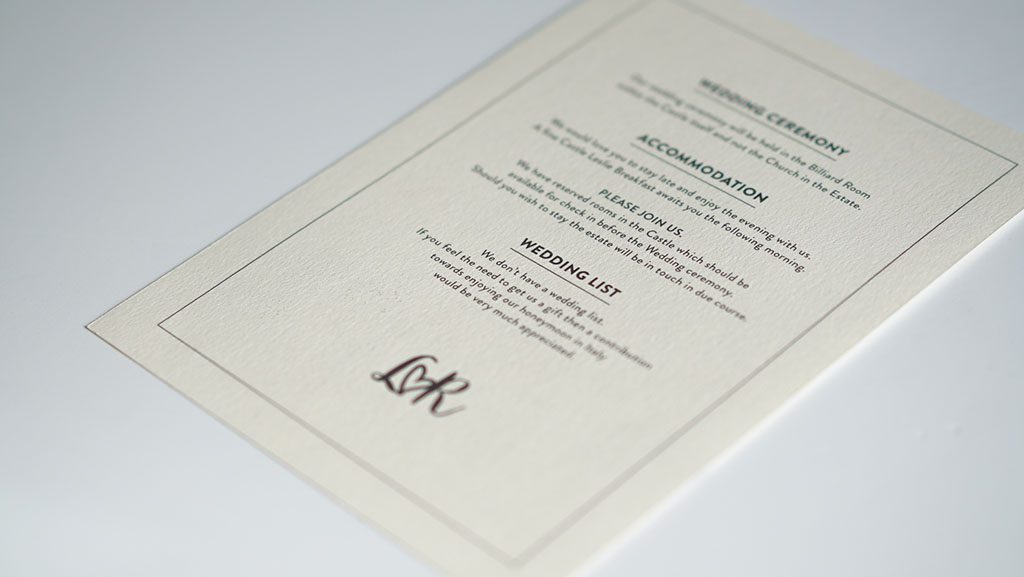 Wedding Information Cards - L&R - Wedding Stationery - Belfast Printing - Kaizen Weddings