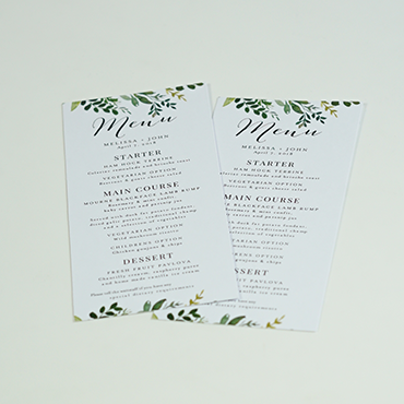 Wedding Menu - Event Menu Printing - Belfast Printing - Kaizen Print