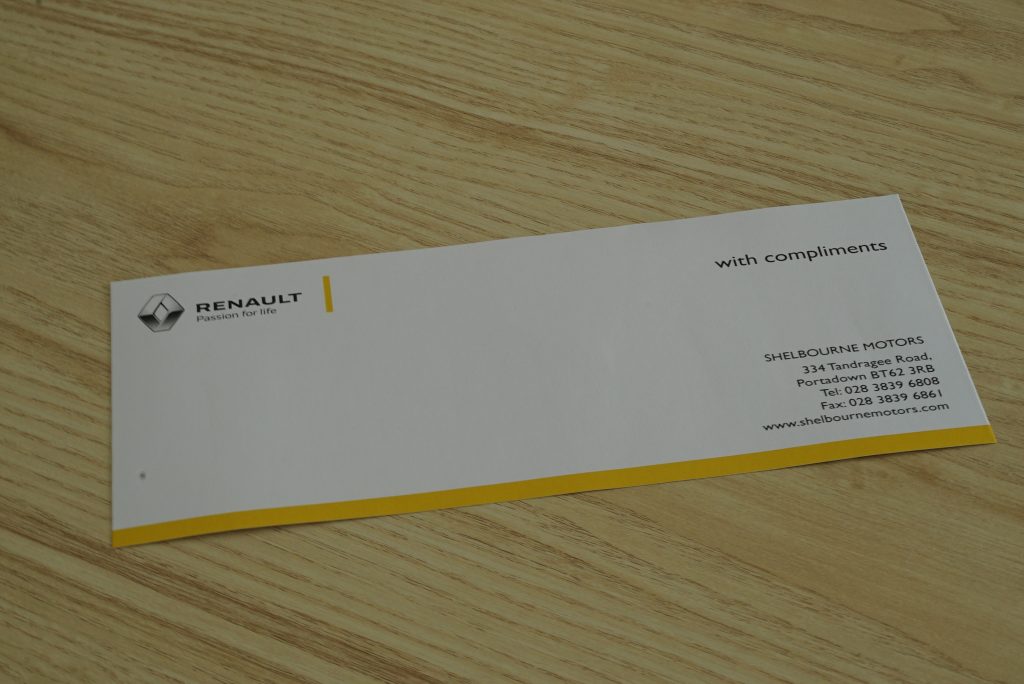 Renault Compliment Slips - Compliment Slip Printing - Kaizen Print - Belfast Printing